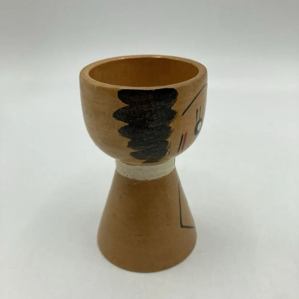 2 Vintage Wooden Japan Hand Painted Egg Cups His & Hers Mr & Mrs Folk Art Style